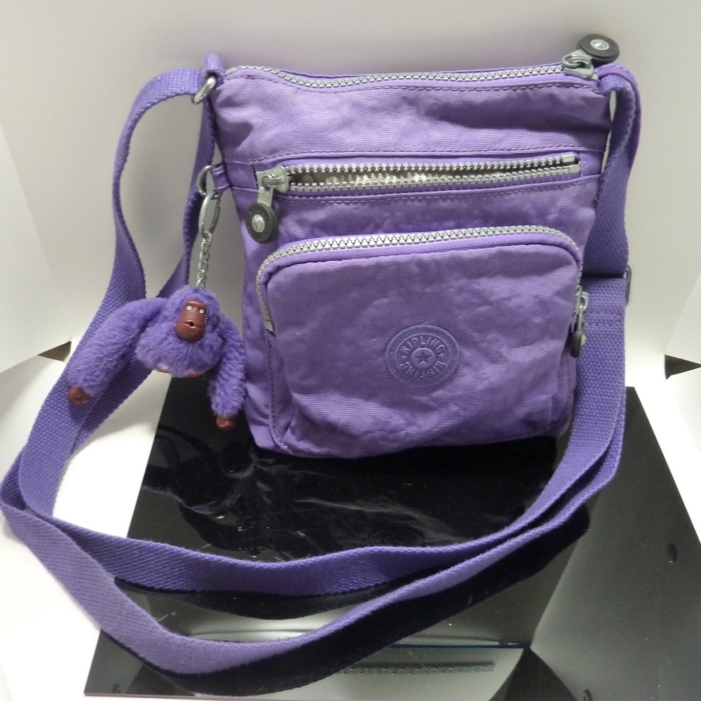 Kipling Purple Crossbody Bag Shoulder Adjustable Strap Monkey Keychain